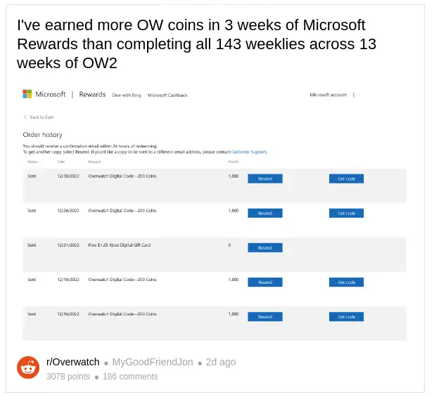 Overwatch 2 Microsoft Rewards give more coins than actually playing